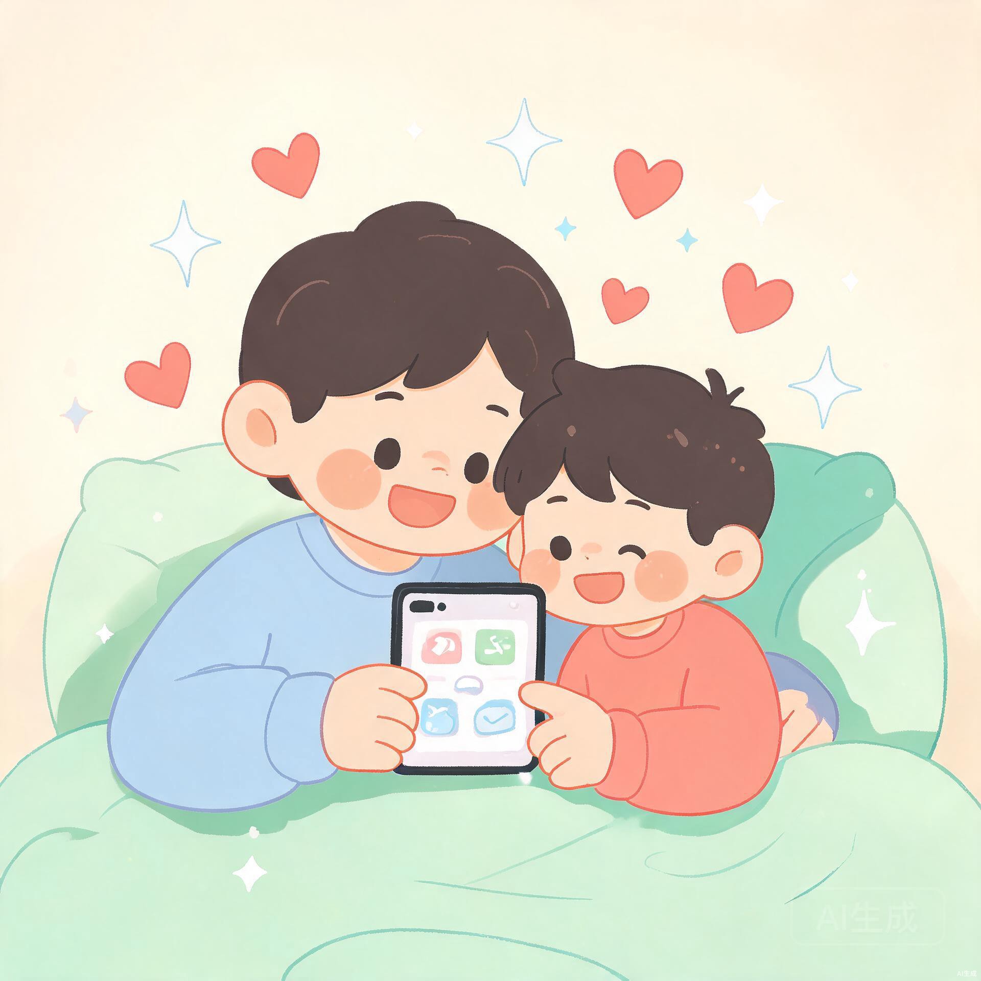一家人开心玩亲子默契游戏的插画